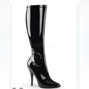 PLEASER SED2000/B Sexy Basic 5" High Heels Shiny Black Stiletto Knee Boots Shoes